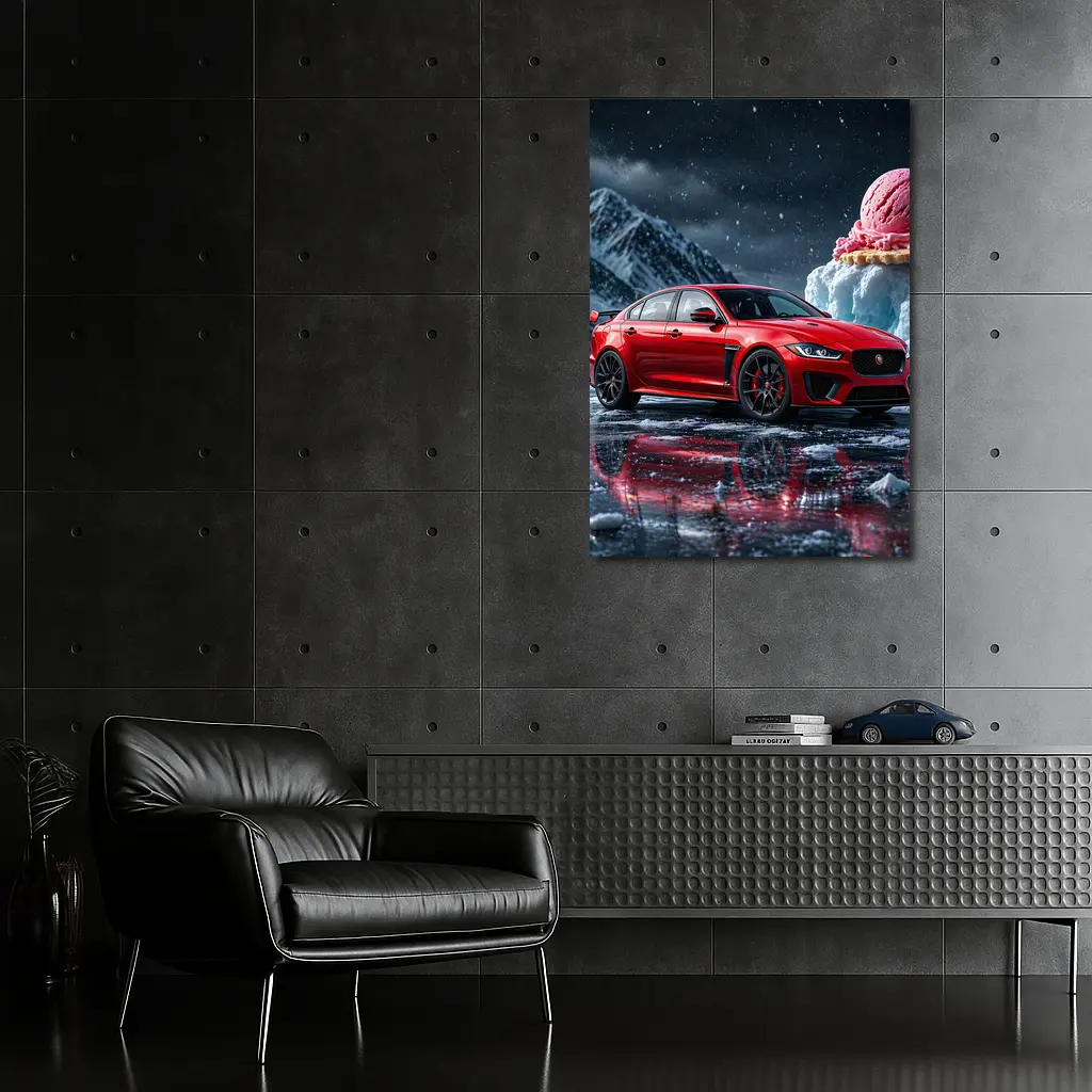 Jaguar XE SV Red Car Icy Mountain Scene – Wall Art