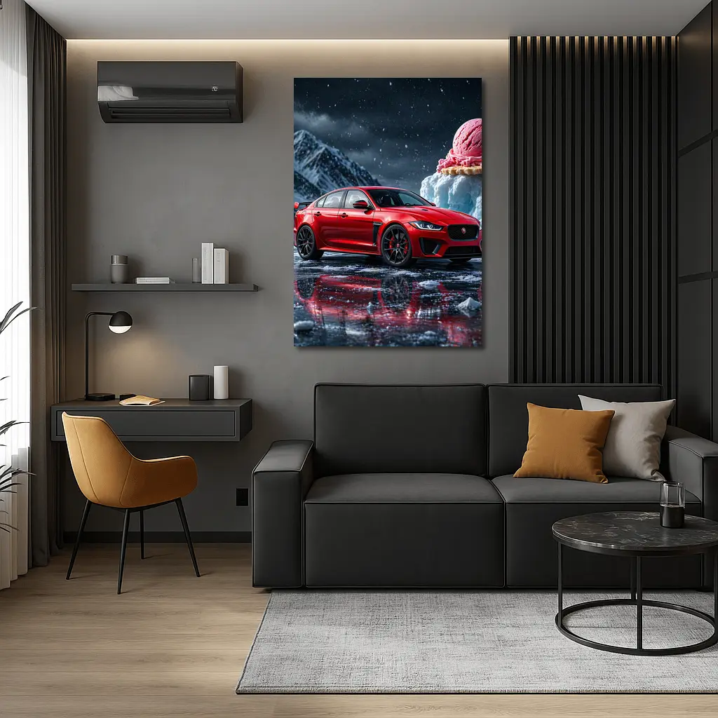 Jaguar XE SV Red Car Icy Mountain Scene – Wall Art