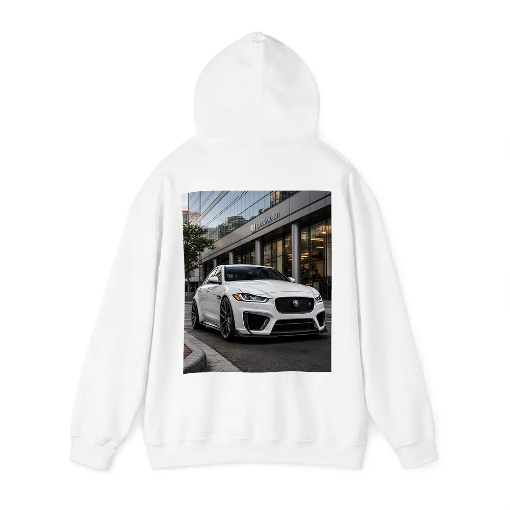 Jaguar XE White Sedan Urban City Street – Hoodies