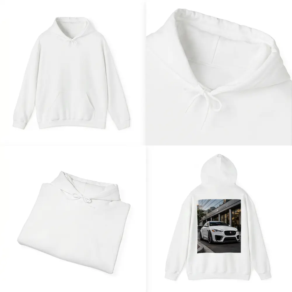 Jaguar XE White Sedan Urban City Street – Hoodies