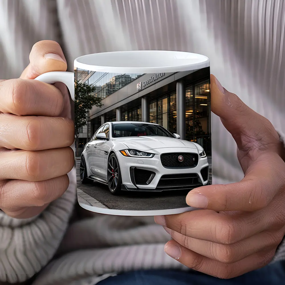 Jaguar XE White Sedan Urban City Street – Mugs