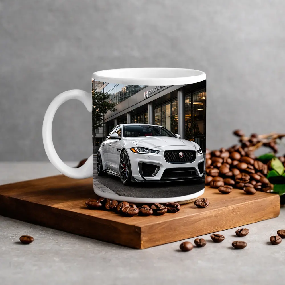Jaguar XE White Sedan Urban City Street – Mugs