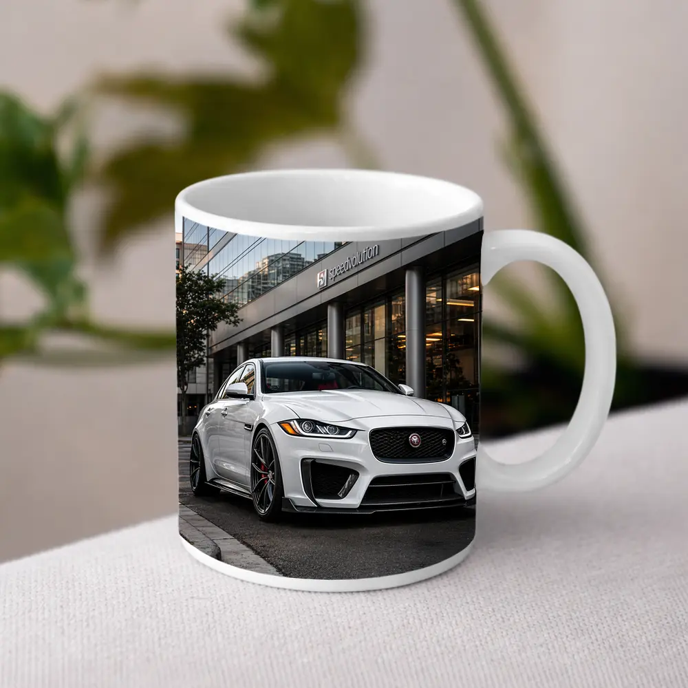 Jaguar XE White Sedan Urban City Street – Mugs