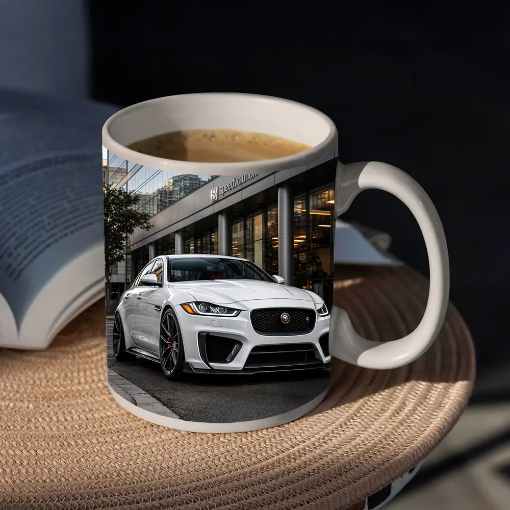 Jaguar XE White Sedan Urban City Street – Mugs