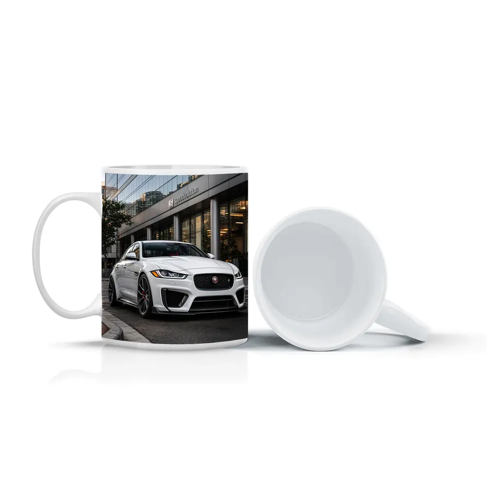 Jaguar XE White Sedan Urban City Street – Mugs