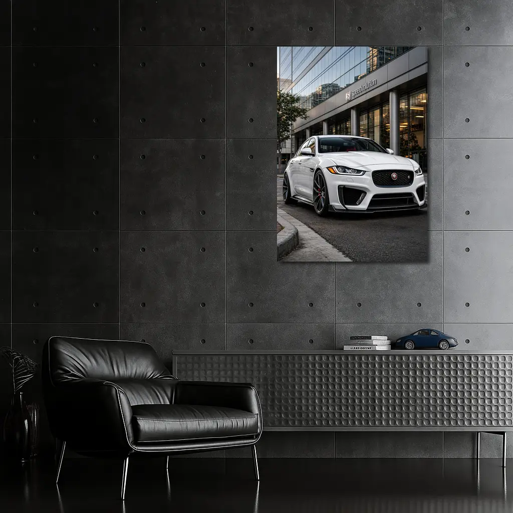 Jaguar XE White Sedan Urban City Street – Wall Art