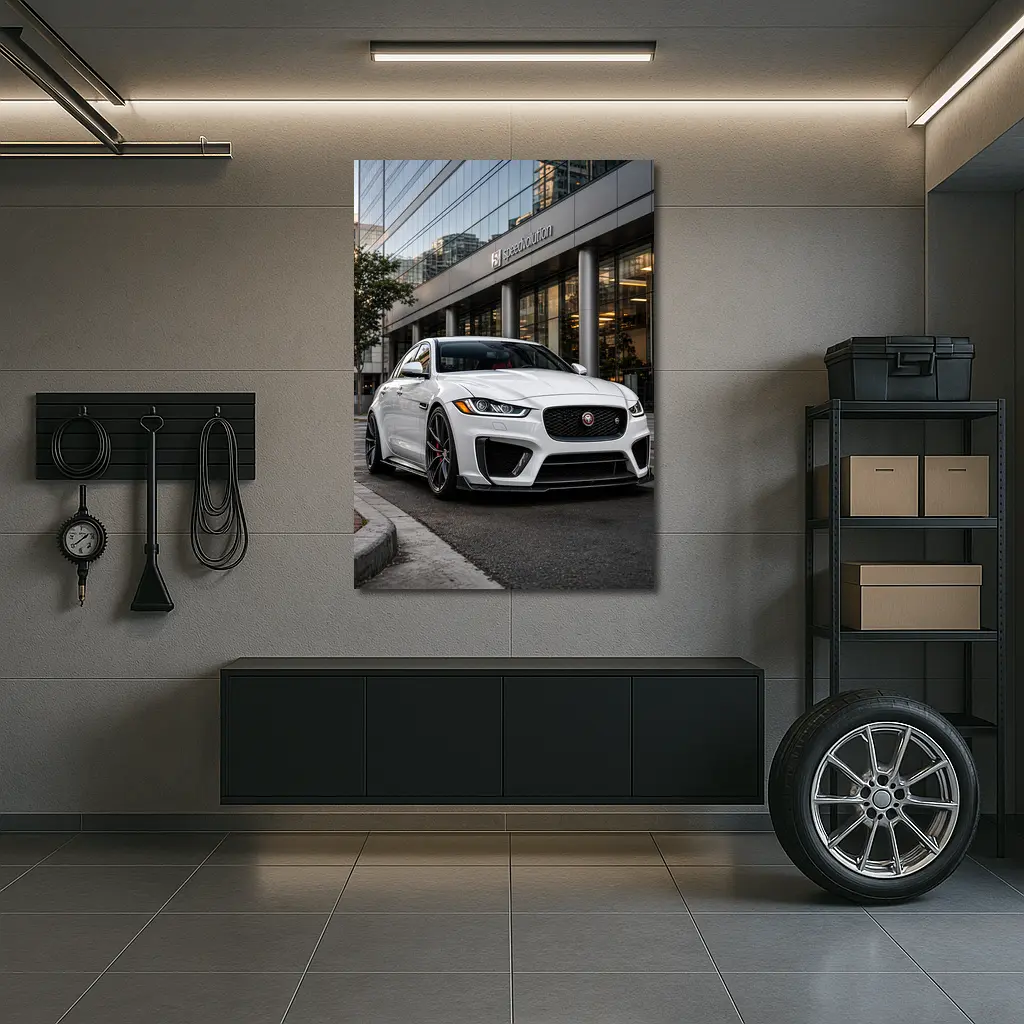 Jaguar XE White Sedan Urban City Street – Wall Art
