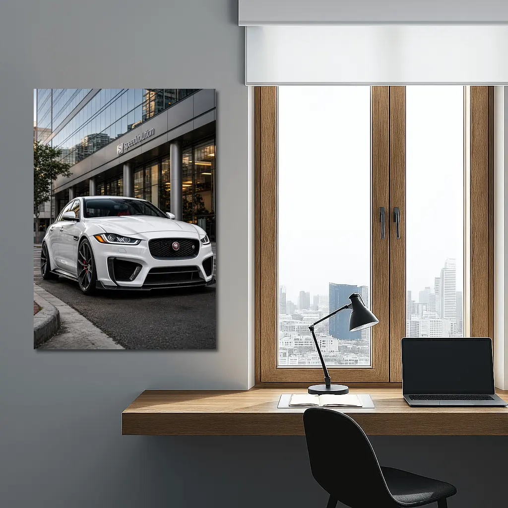 Jaguar XE White Sedan Urban City Street – Wall Art