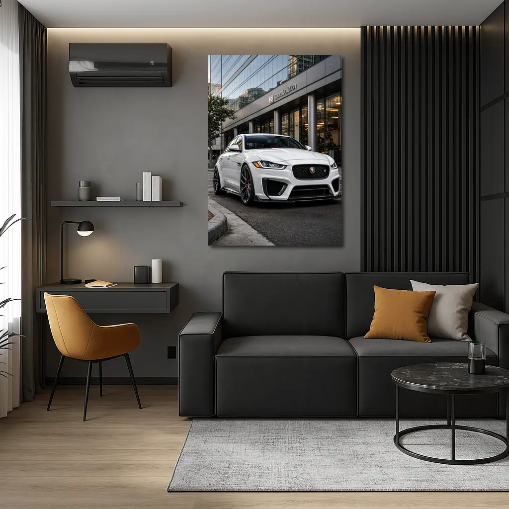 Jaguar XE White Sedan Urban City Street – Wall Art