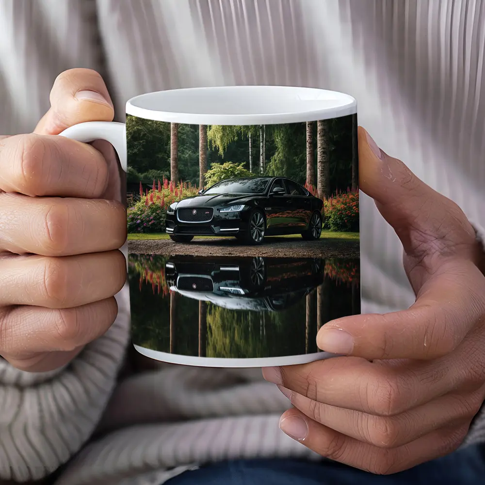 Jaguar XF Black Sedan Forest Reflection – Mugs