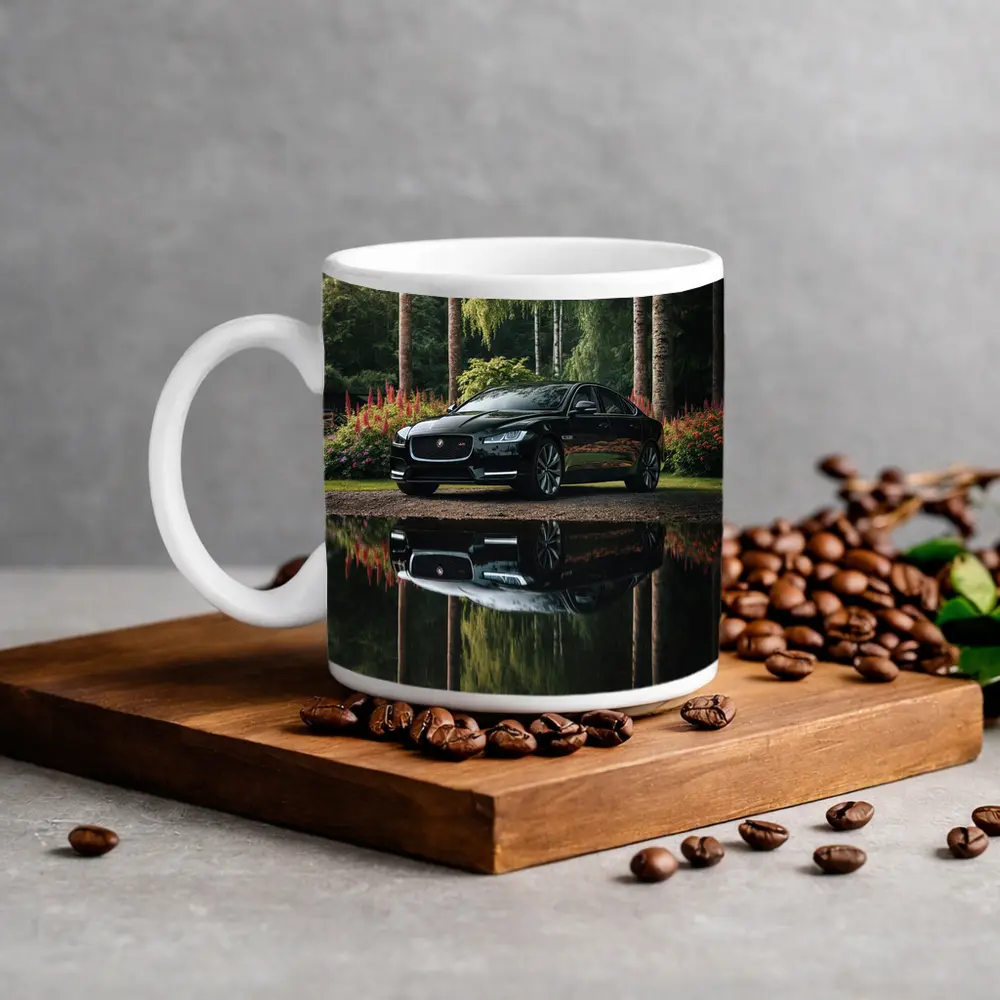 Jaguar XF Black Sedan Forest Reflection – Mugs