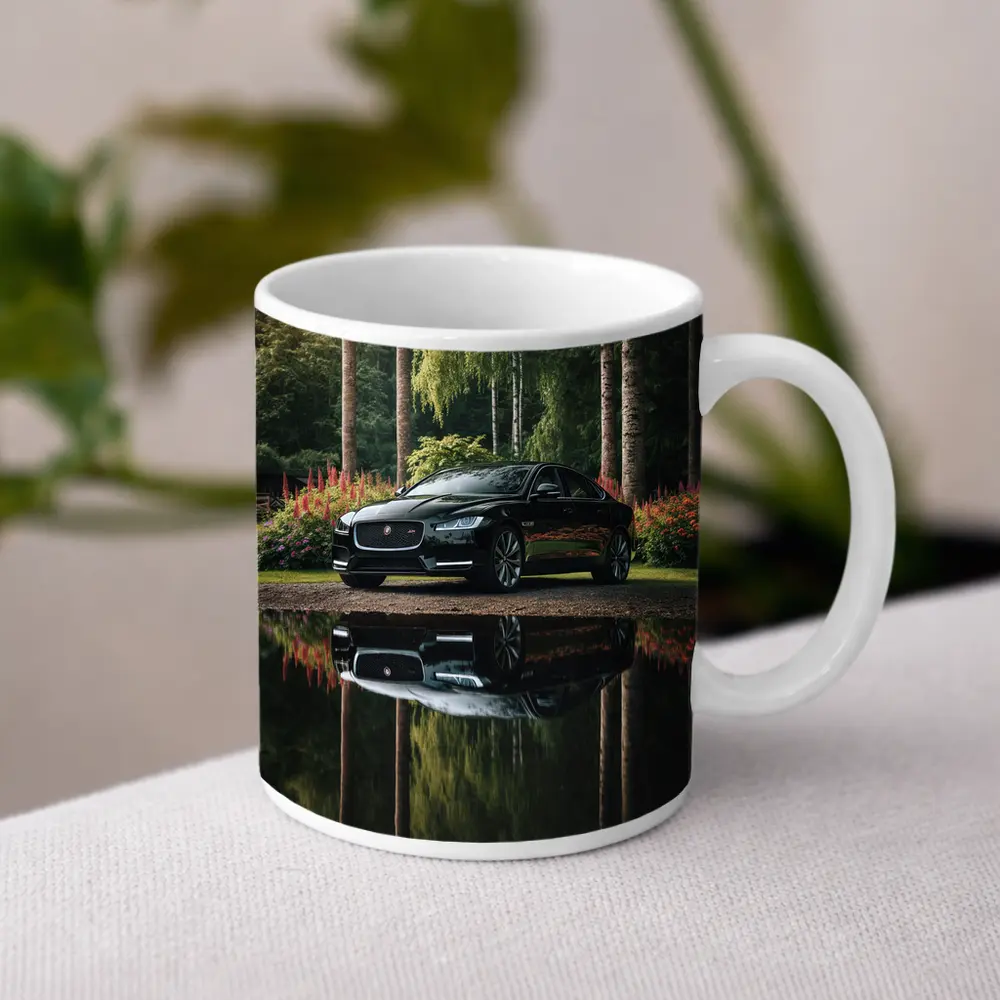 Jaguar XF Black Sedan Forest Reflection – Mugs