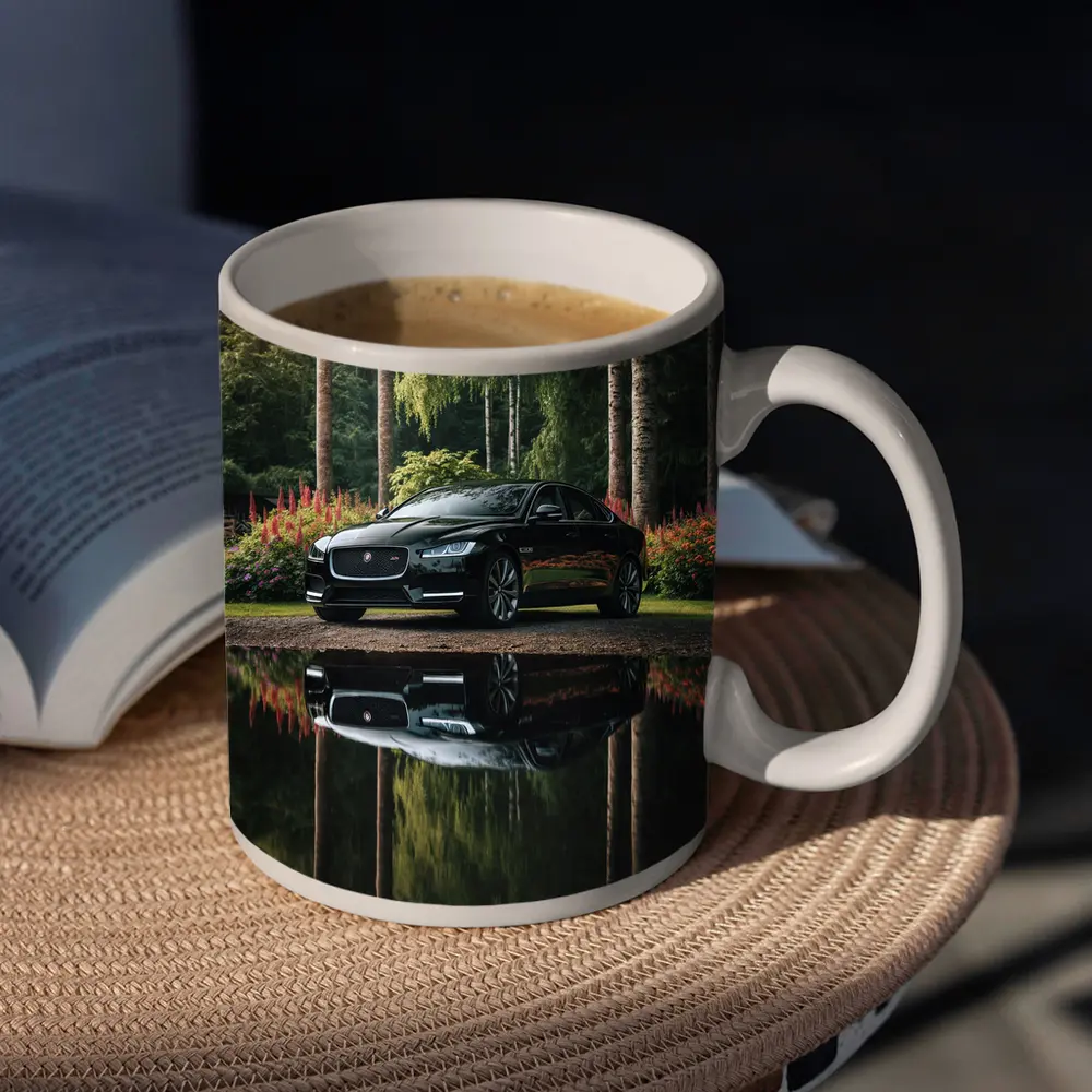 Jaguar XF Black Sedan Forest Reflection – Mugs