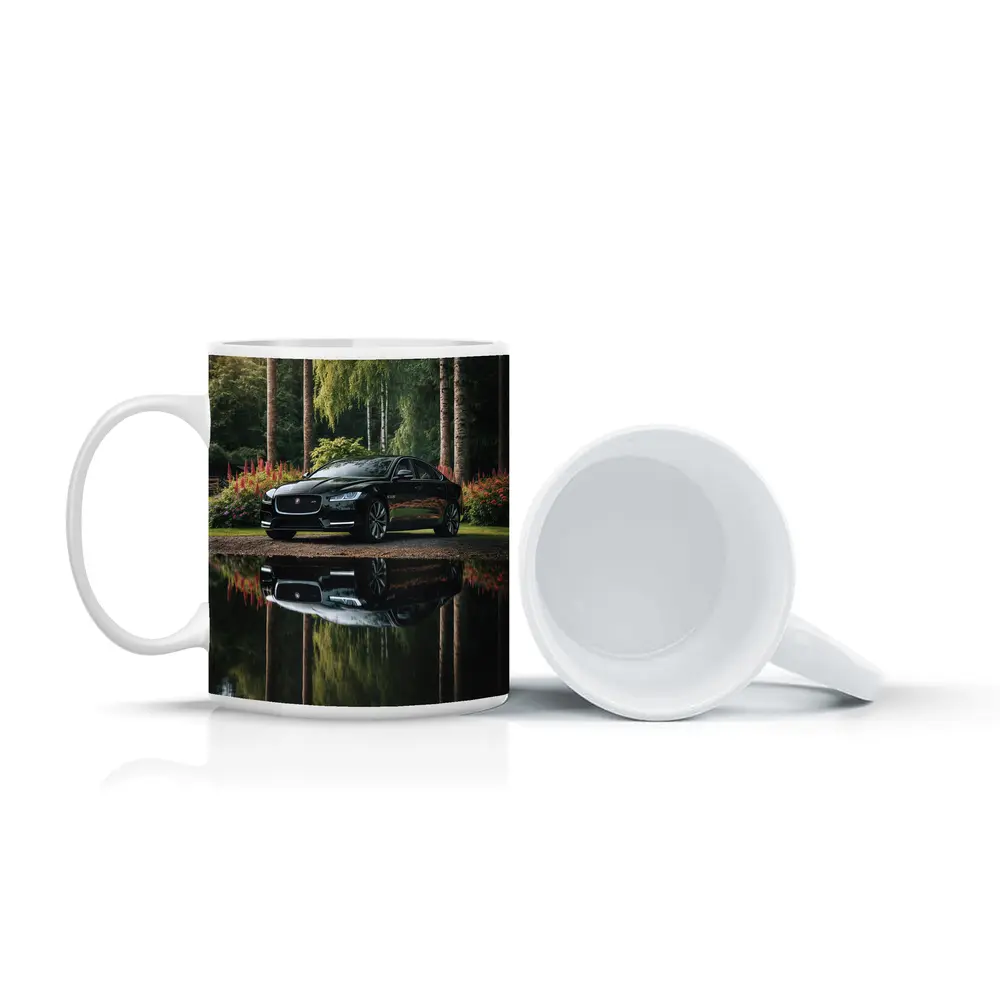 Jaguar XF Black Sedan Forest Reflection – Mugs