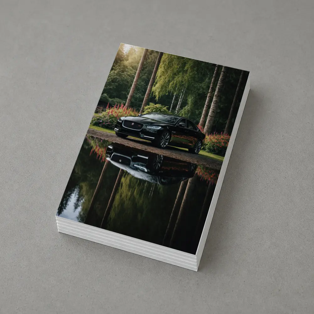 Jaguar XF Black Sedan Forest Reflection – Postcards