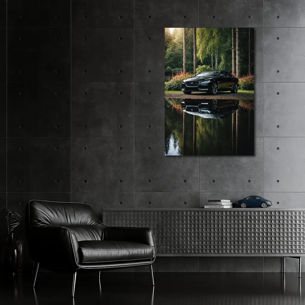 Jaguar XF Black Sedan Forest Reflection – Wall Art