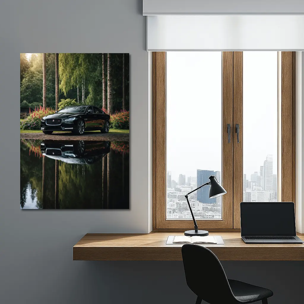 Jaguar XF Black Sedan Forest Reflection – Wall Art
