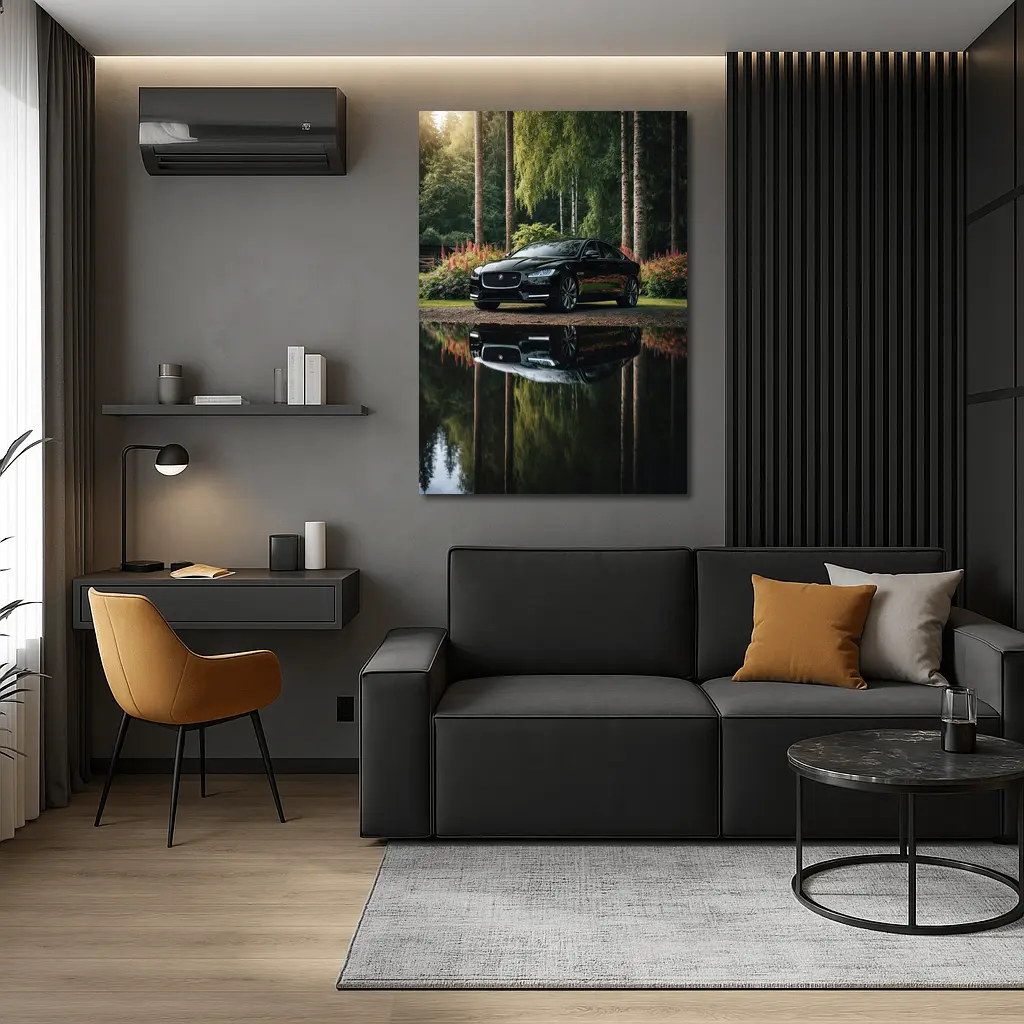 Jaguar XF Black Sedan Forest Reflection – Wall Art