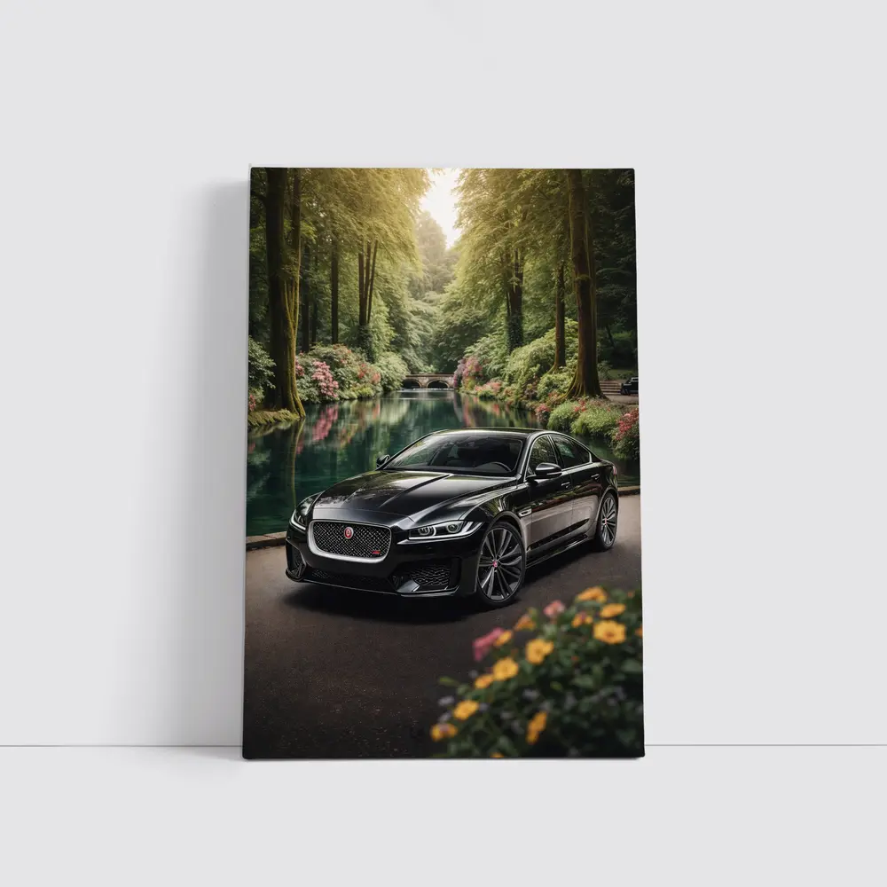 Jaguar XF Black Sedan Forest River – Wall Art