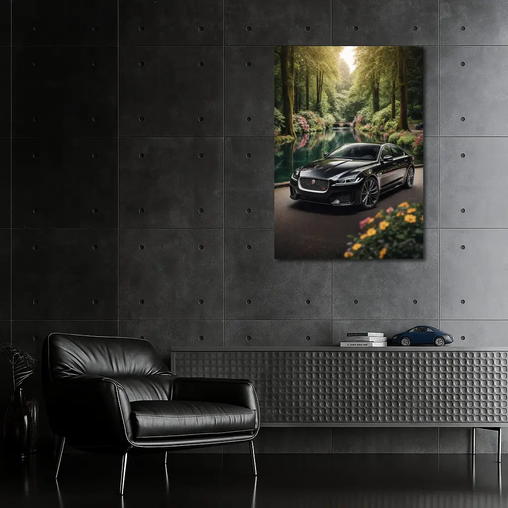 Jaguar XF Black Sedan Forest River – Wall Art