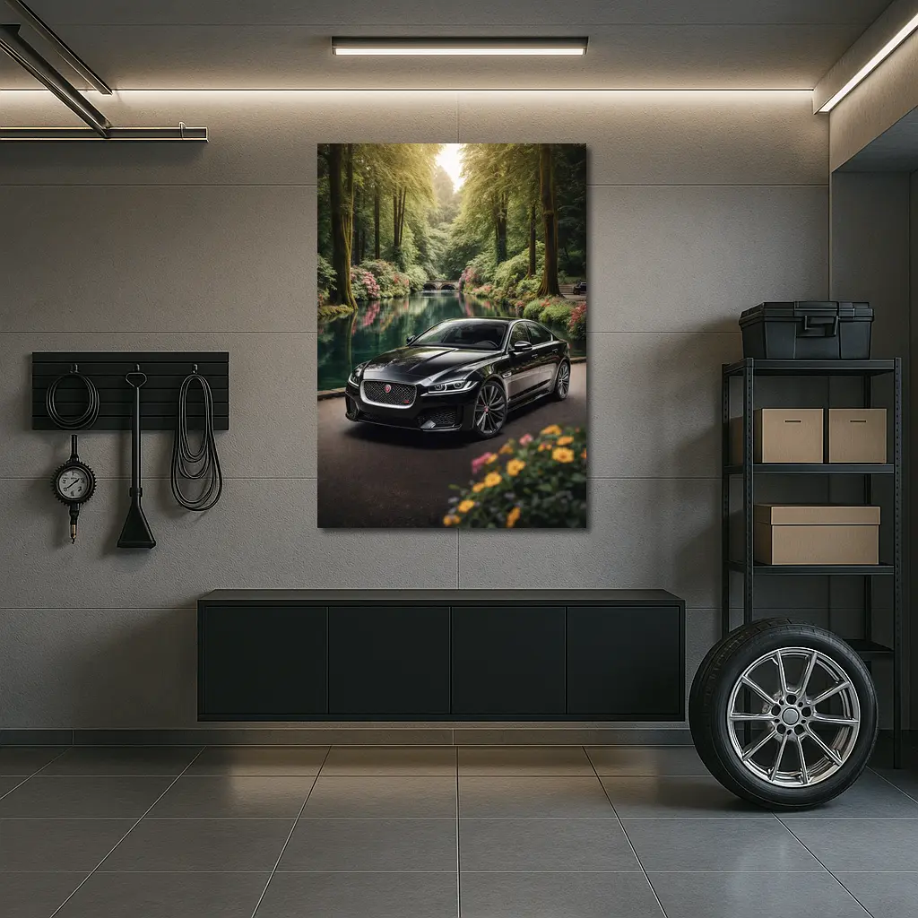 Jaguar XF Black Sedan Forest River – Wall Art