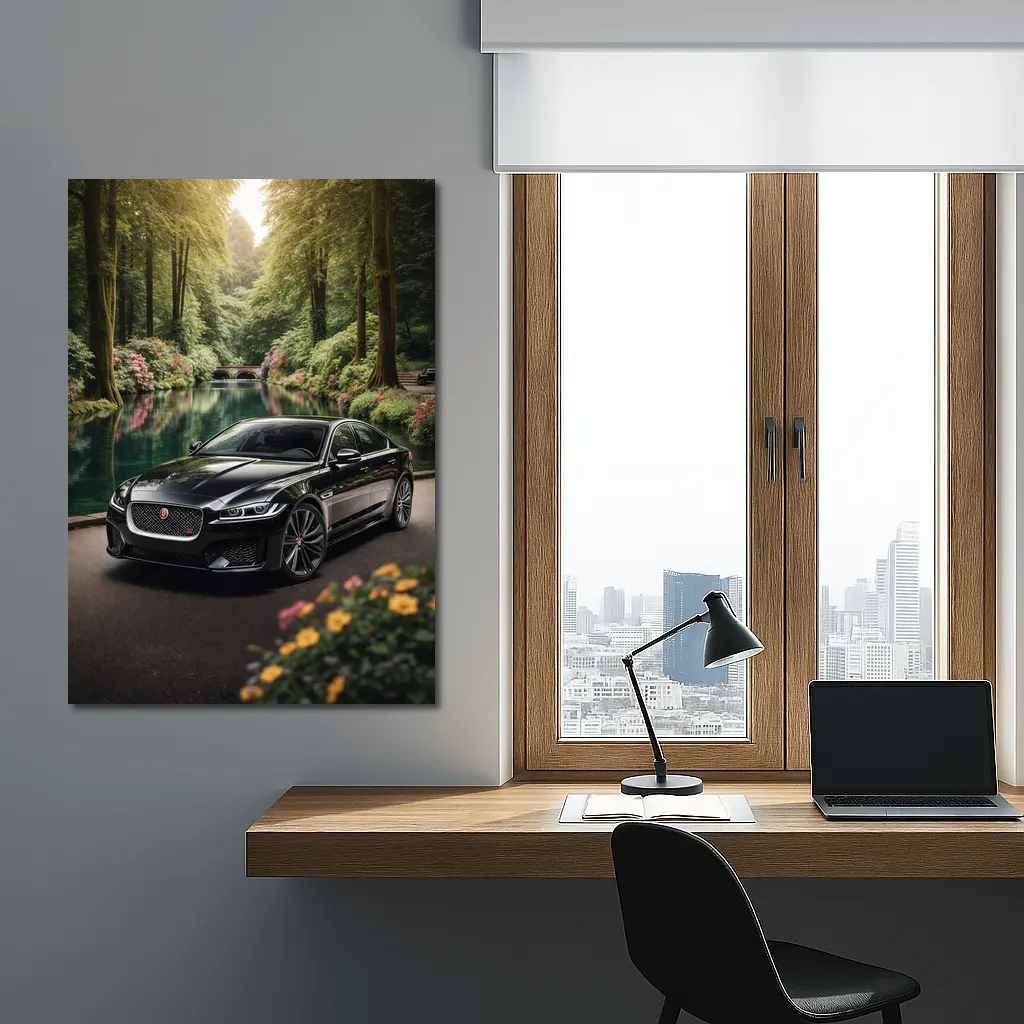Jaguar XF Black Sedan Forest River – Wall Art