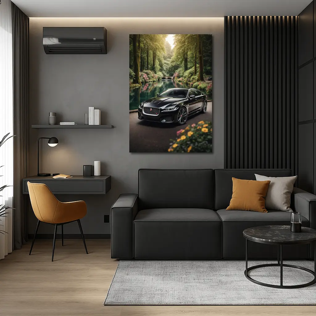 Jaguar XF Black Sedan Forest River – Wall Art