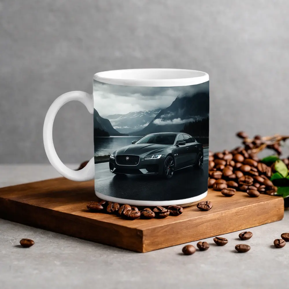 Jaguar XF Dark Road Moody Mountain Scene – Mugs