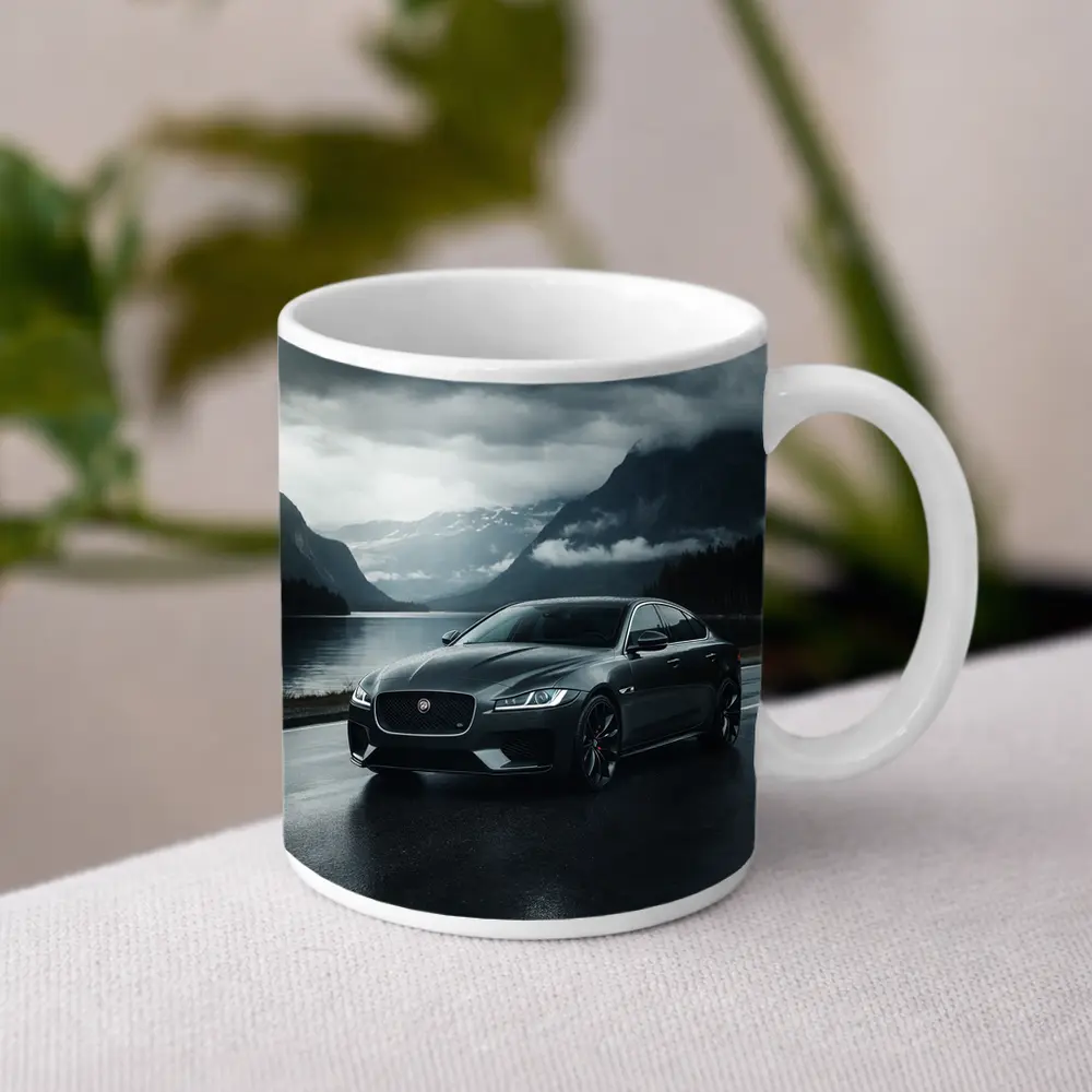 Jaguar XF Dark Road Moody Mountain Scene – Mugs