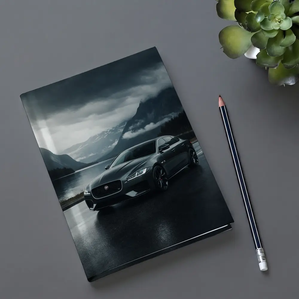 Jaguar XF Dark Road Moody Mountain Scene – Notebooks