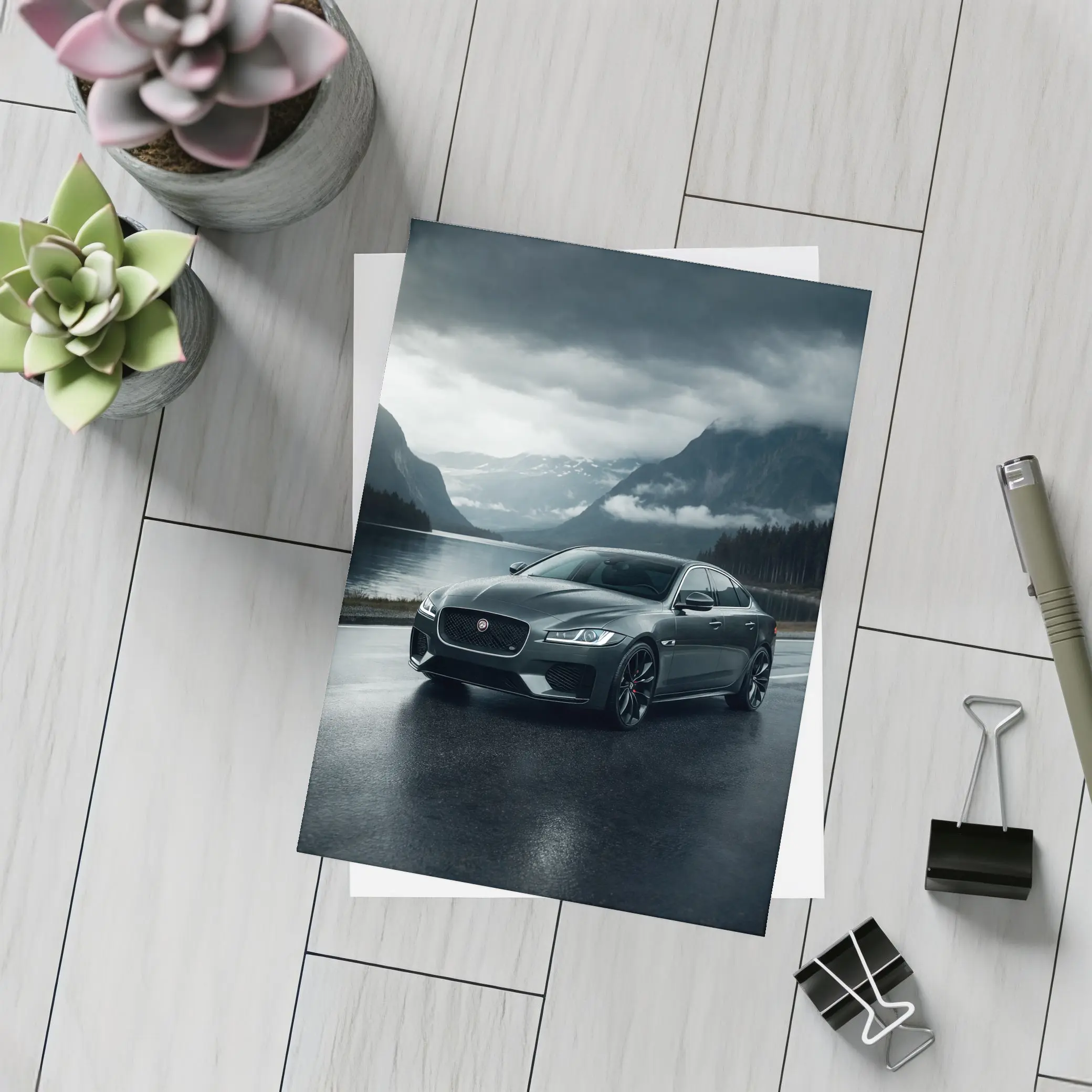 Jaguar XF Dark Road Moody Mountain Scene – Postcards