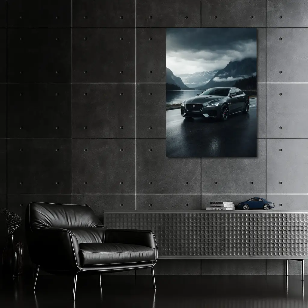 Jaguar XF Dark Road Moody Mountain Scene – Wall Art