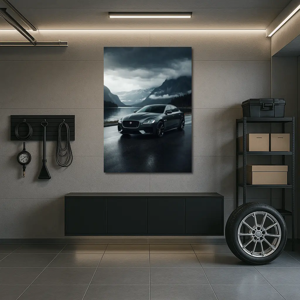 Jaguar XF Dark Road Moody Mountain Scene – Wall Art