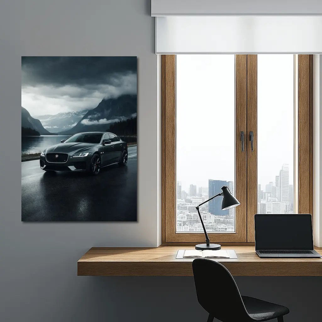 Jaguar XF Dark Road Moody Mountain Scene – Wall Art