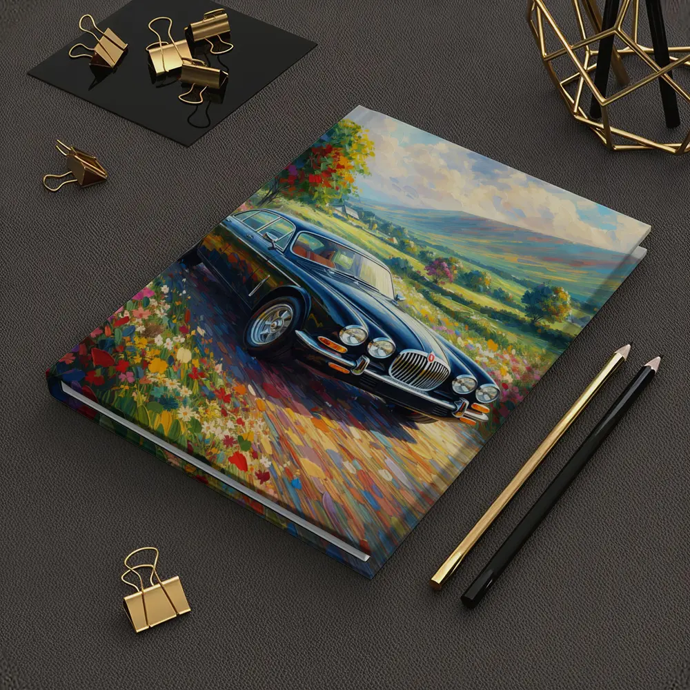 Jaguar XJ Classic Car Impressionist Countryside Painting – Notebooks