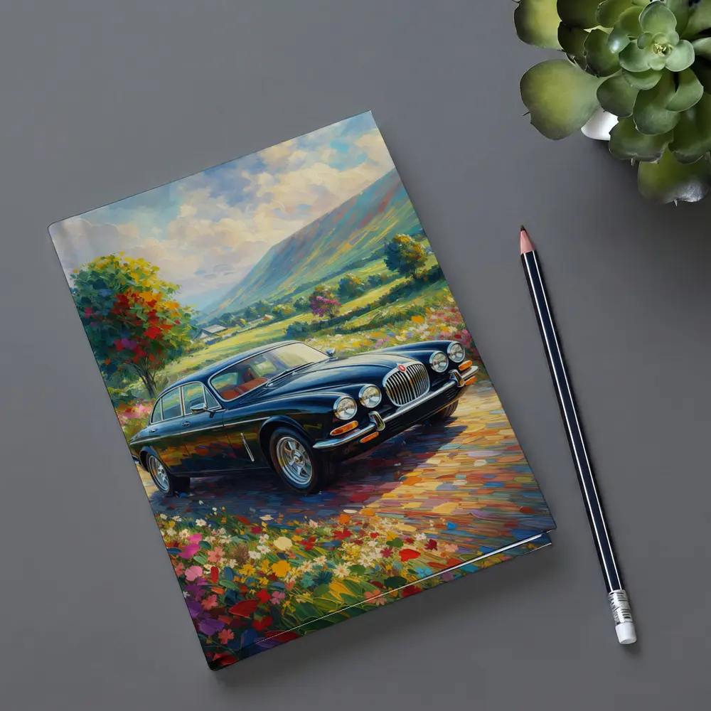 Jaguar XJ Classic Car Impressionist Countryside Painting – Notebooks