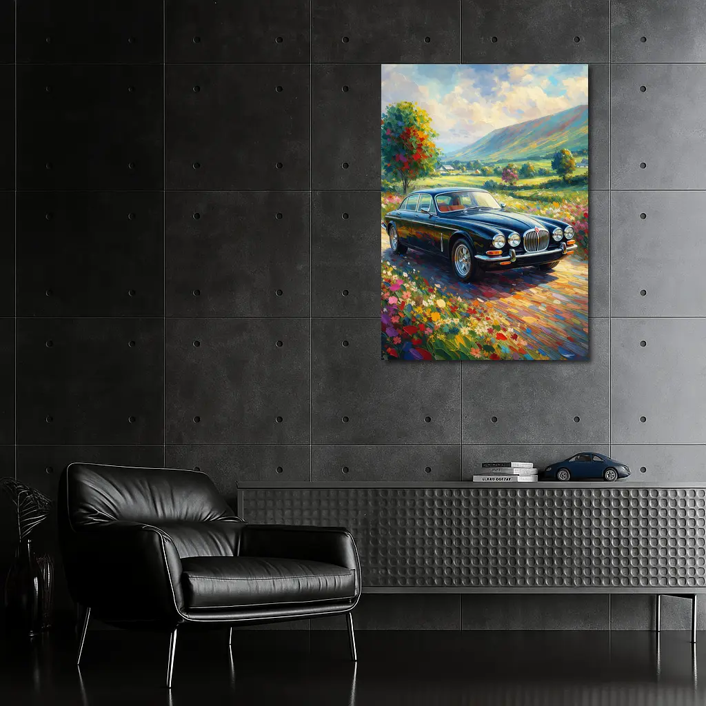Jaguar XJ Classic Car Impressionist Countryside Painting – Wall Art