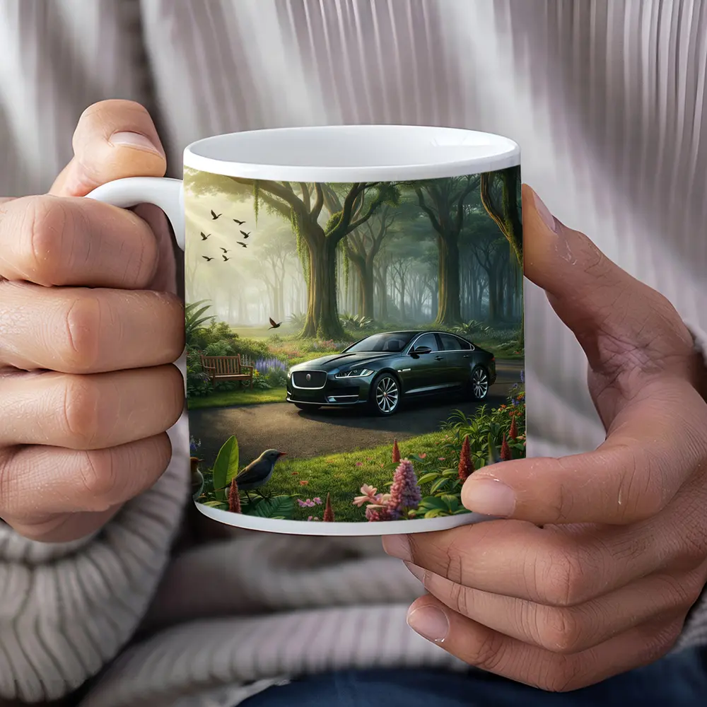 Jaguar XJ Sedan in Lush Forest Garden – Mugs