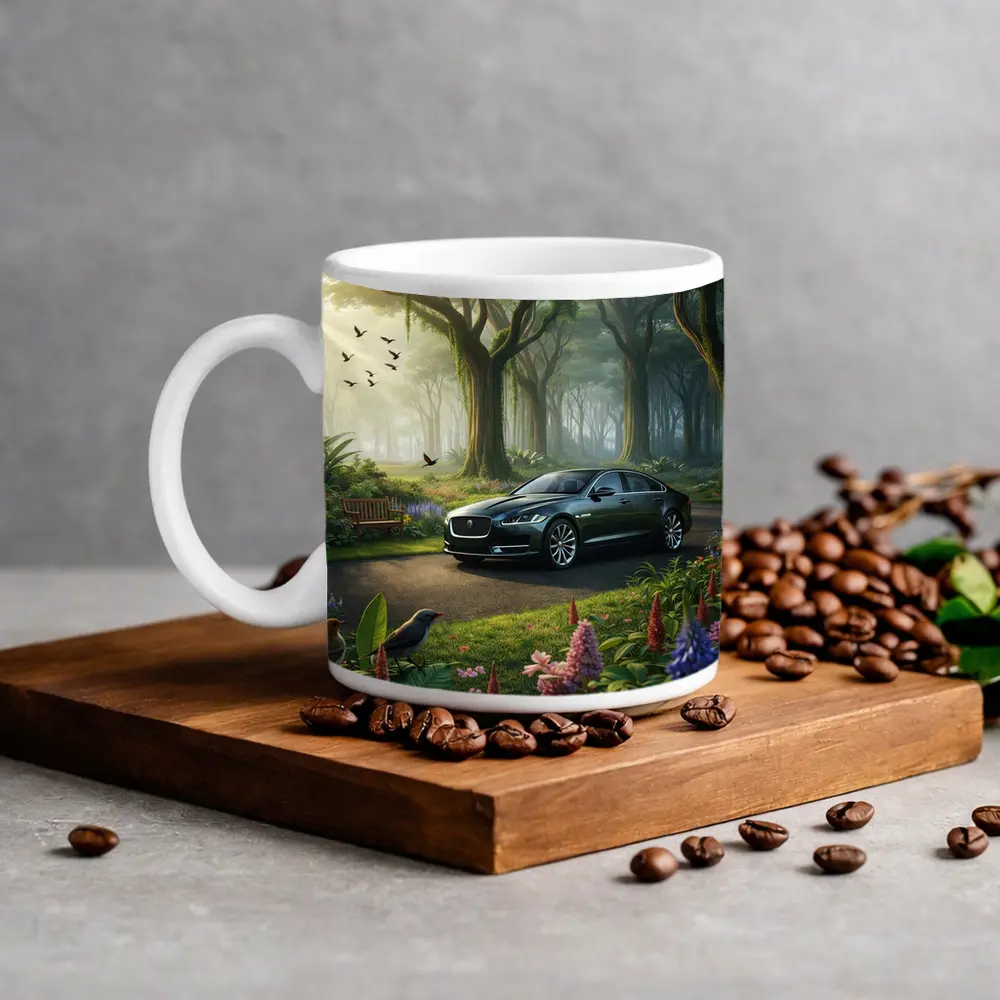 Jaguar XJ Sedan in Lush Forest Garden – Mugs