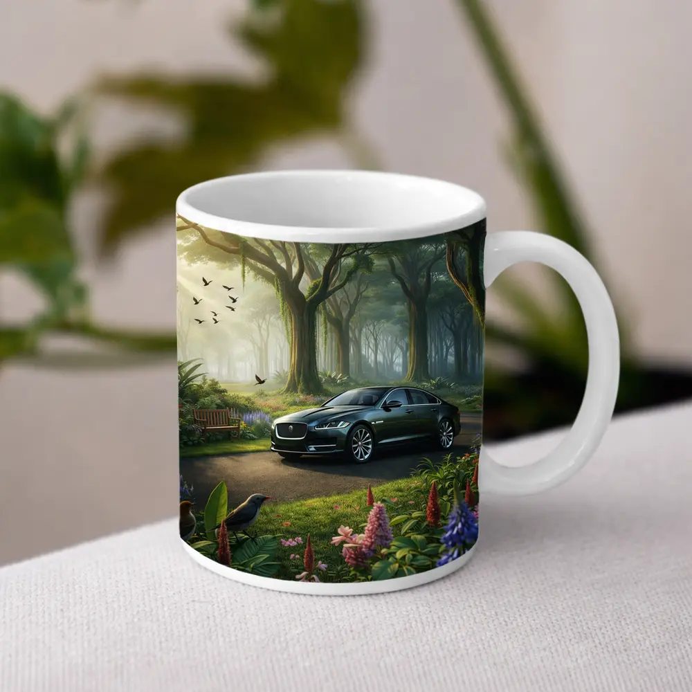 Jaguar XJ Sedan in Lush Forest Garden – Mugs