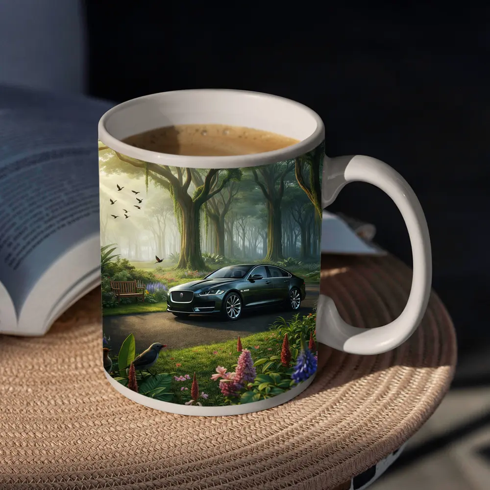 Jaguar XJ Sedan in Lush Forest Garden – Mugs