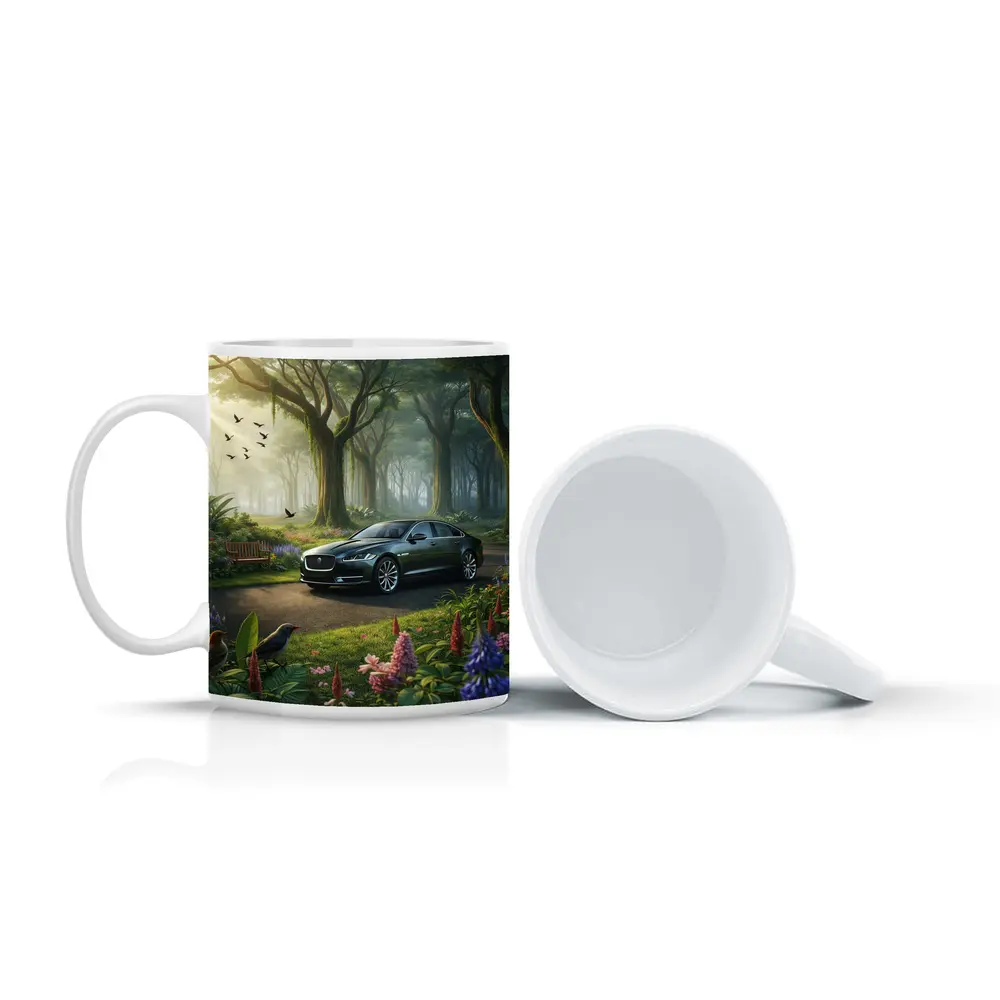 Jaguar XJ Sedan in Lush Forest Garden – Mugs