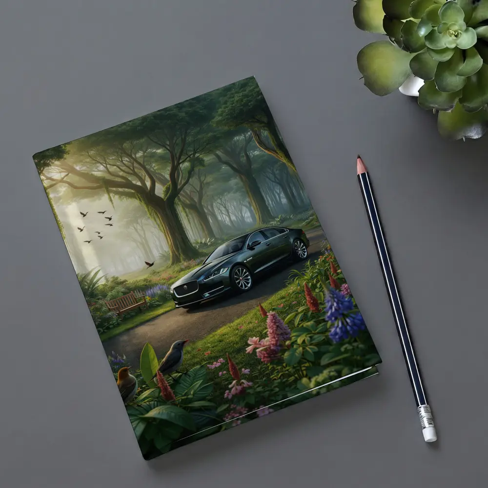 Jaguar XJ Sedan in Lush Forest Garden – Notebooks