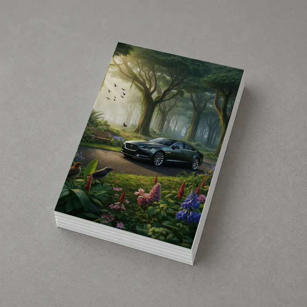 Jaguar XJ Sedan in Lush Forest Garden – Postcards