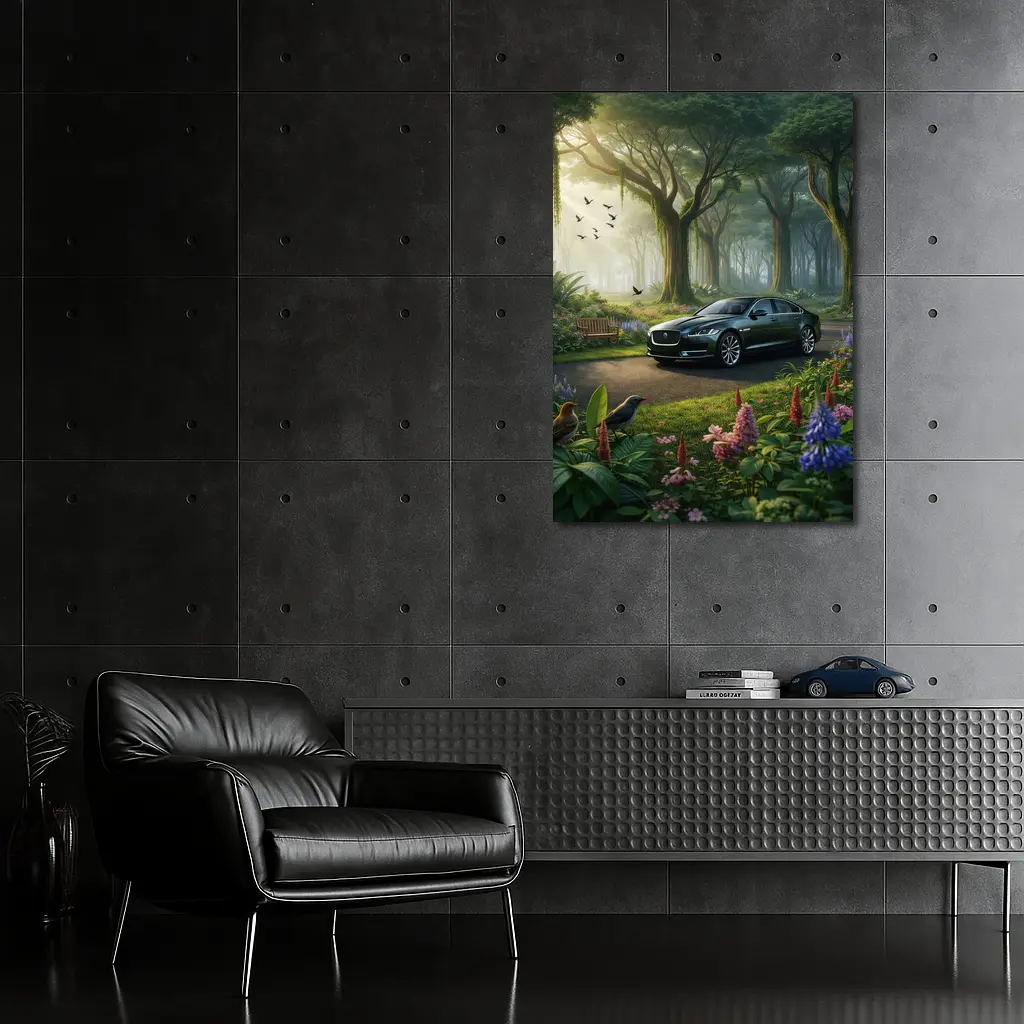 Jaguar XJ Sedan in Lush Forest Garden – Wall Art