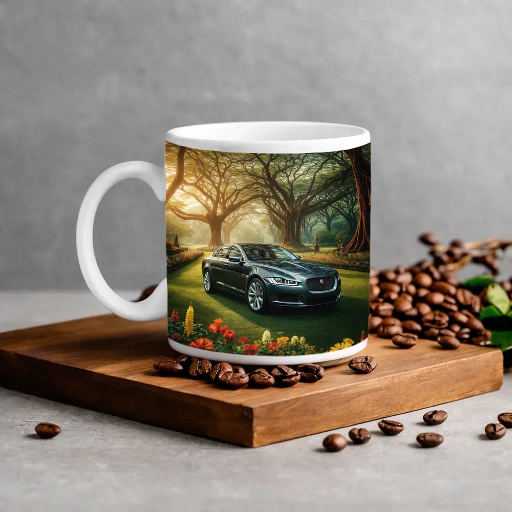 Jaguar XF Sedan Parked In Garden – Mugs
