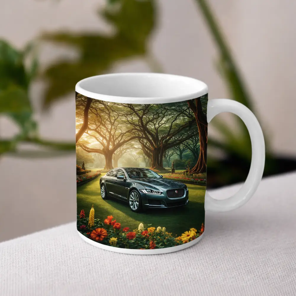 Jaguar XF Sedan Parked In Garden – Mugs