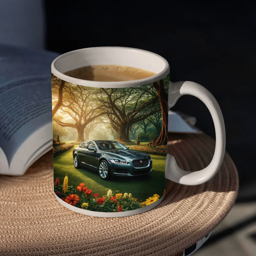 Jaguar XF Sedan Parked In Garden – Mugs