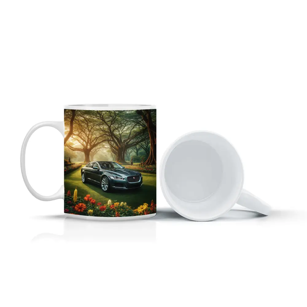 Jaguar XF Sedan Parked In Garden – Mugs