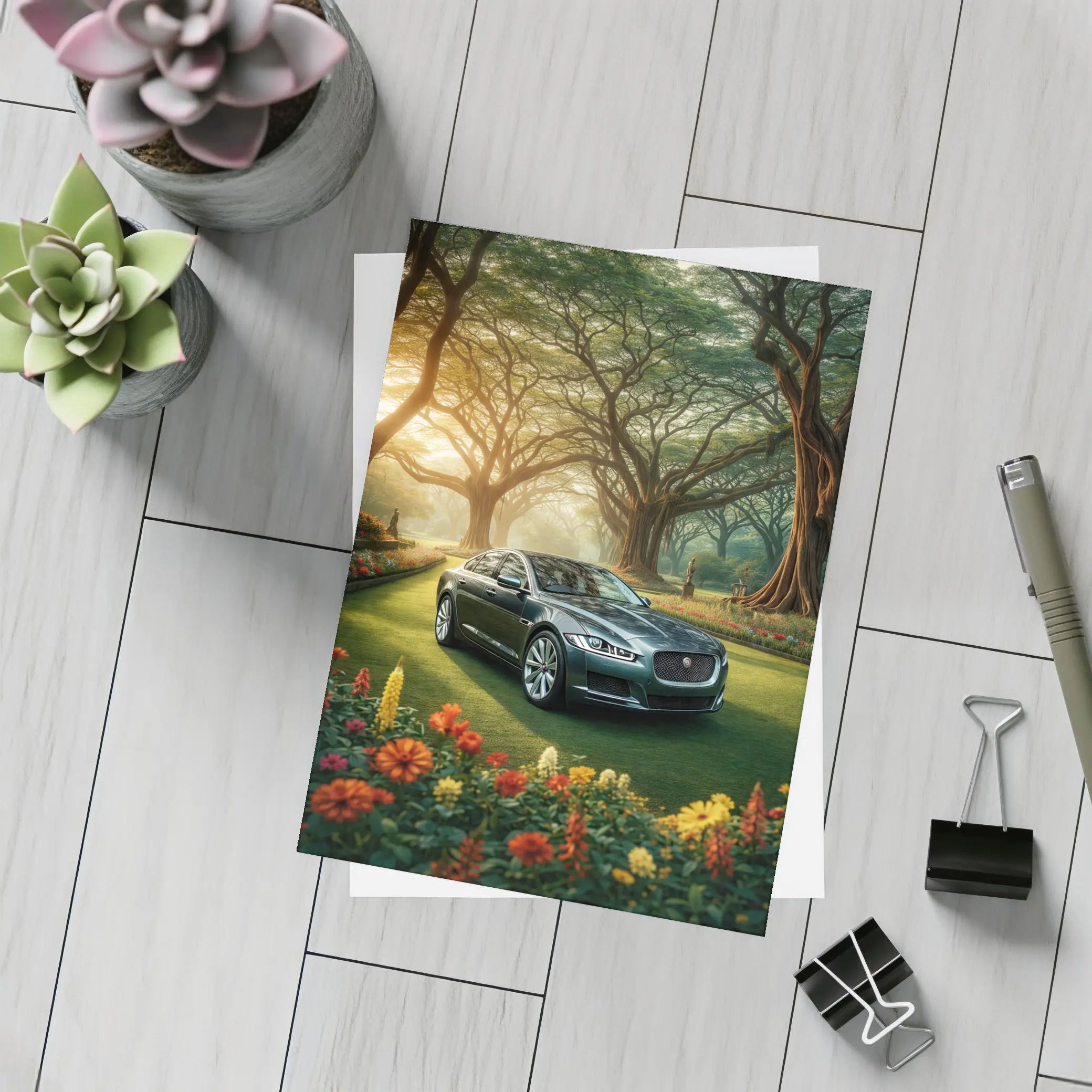 Jaguar XF Sedan Parked In Garden – Postcards